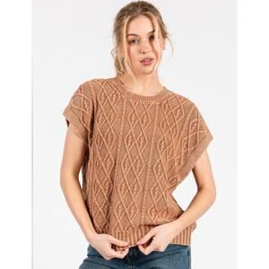 Mittoshop Cable Knit Sweater Womens Large Mauve Cap Sleeve Textured Knit Top